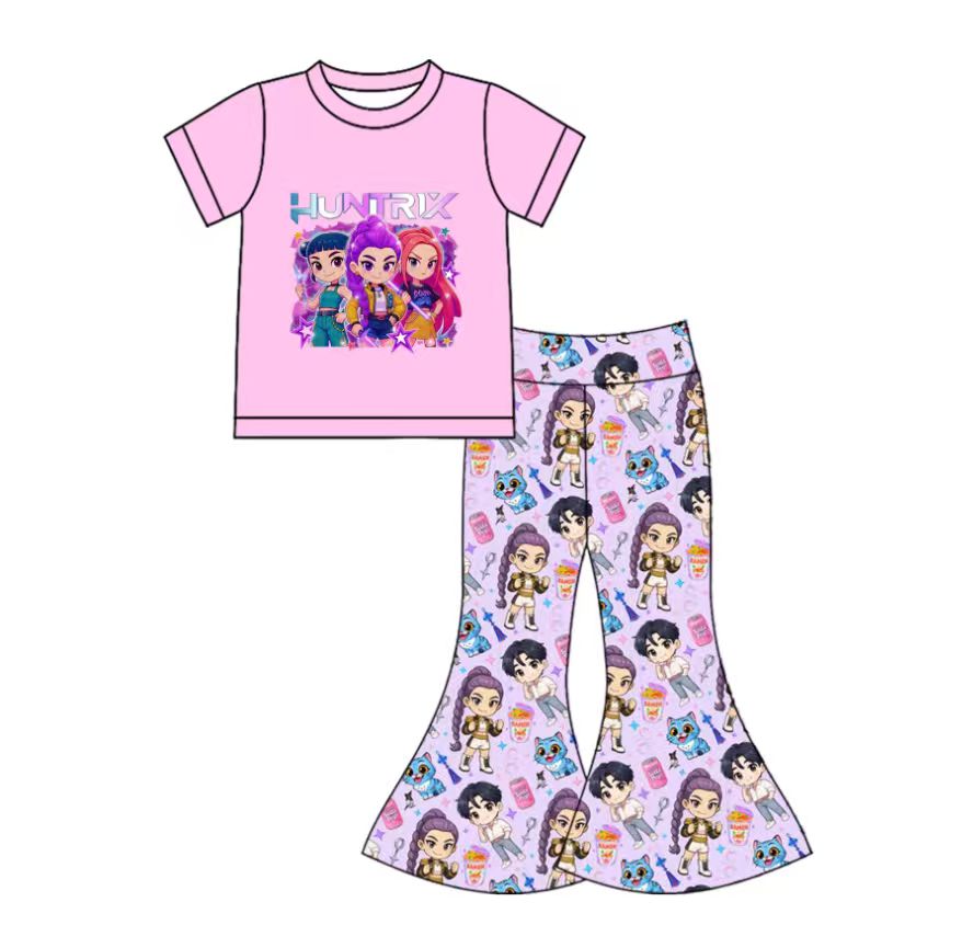 ( Moq 5 ) Preorder Baby Girls Short Sleeves Singer Shirt Bell Bottoms Pants Clothes Set