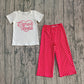 Baby Girls Short Sleeves Mama's Bestie Heart Shirt Red Dots Pants Clothes Set RTS