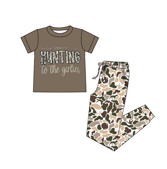 ( Moq 5 ) Preorder Adult Women Short Sleeves Hunting Shirt Dogs Ducks Camo Pockets Pants Clothes Set