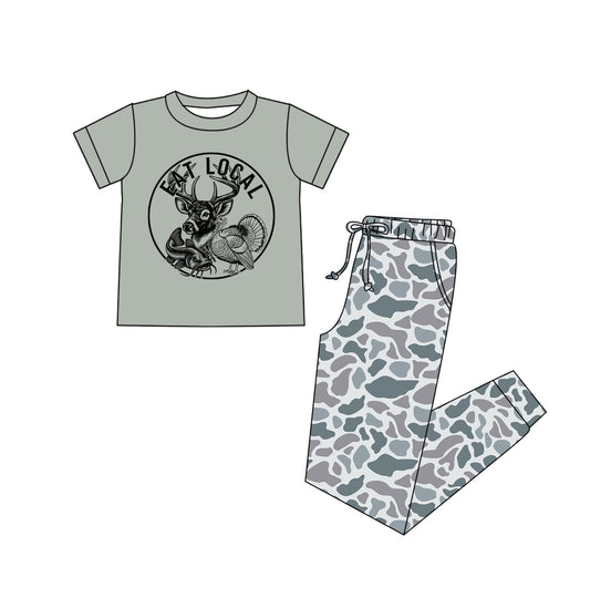 ( Moq 5 ) Preorder Adult Women Short Sleeves Deer turkey Shirt Grey Pockets Pants Hunting Set