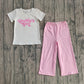 Baby Kids Short Sleeves Daddy's Girl Hearts Shirt Pink Checked Pants Clothes Set RTS
