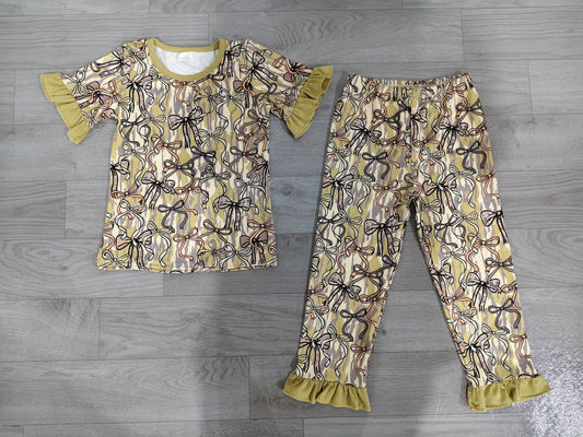 ( No moq ) Preorder Baby Girls Short Sleeves Camo Bows Shirt Pants Hunting Pajamas Set