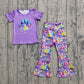 Baby Girls Kids Short Sleeves Purple Shirt Singer Characters Bell Pants Set RTS