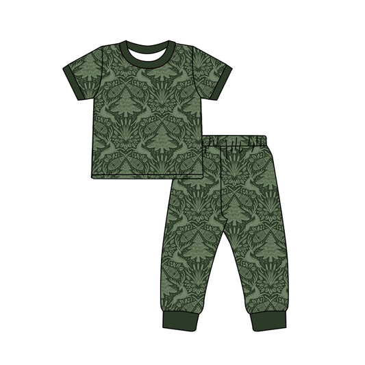 ( Moq 5 ) Preorder Baby Kids Short Sleeves Deer Shirt Pants Pajamas Set Green Clothes