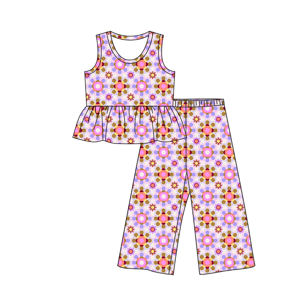 ( Moq 5 ) Preorder Baby Girls Kids Sleeveless Flower Ruffle Tunic Pants Set Clothes
