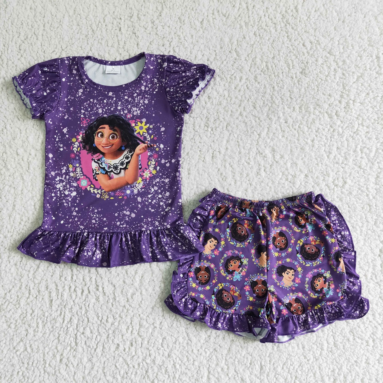 Promotion Baby Girl Summer Cartoon Shorts Purple Outfit