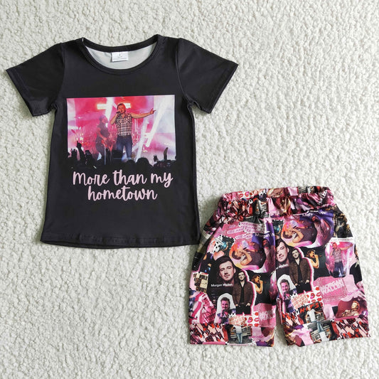 Promotion Baby Girl Summer Music Singer Black Shirt Shorts Outfit