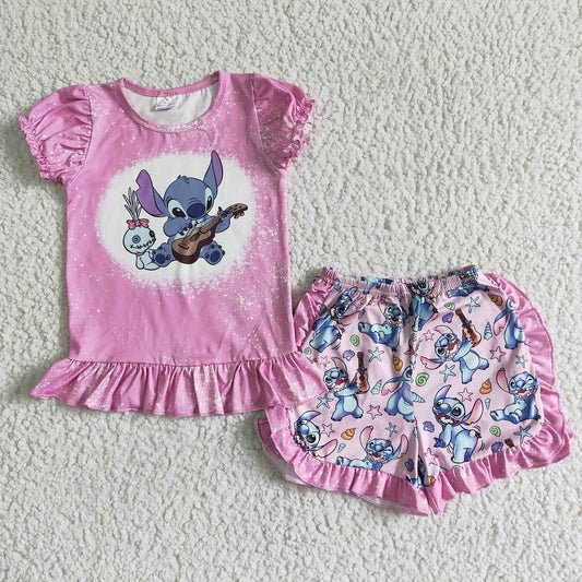 Promotion Baby Girl Summer Pink Short Sleeve Cartoon Shorts Outfit