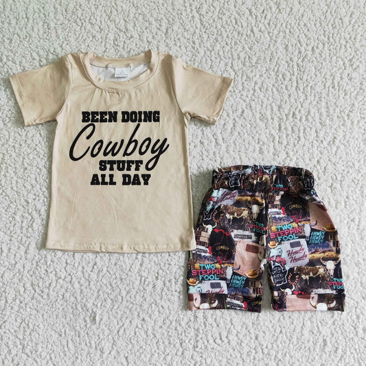 Promotion Baby Boy Western Cowboy Shirt Shorts Outfit