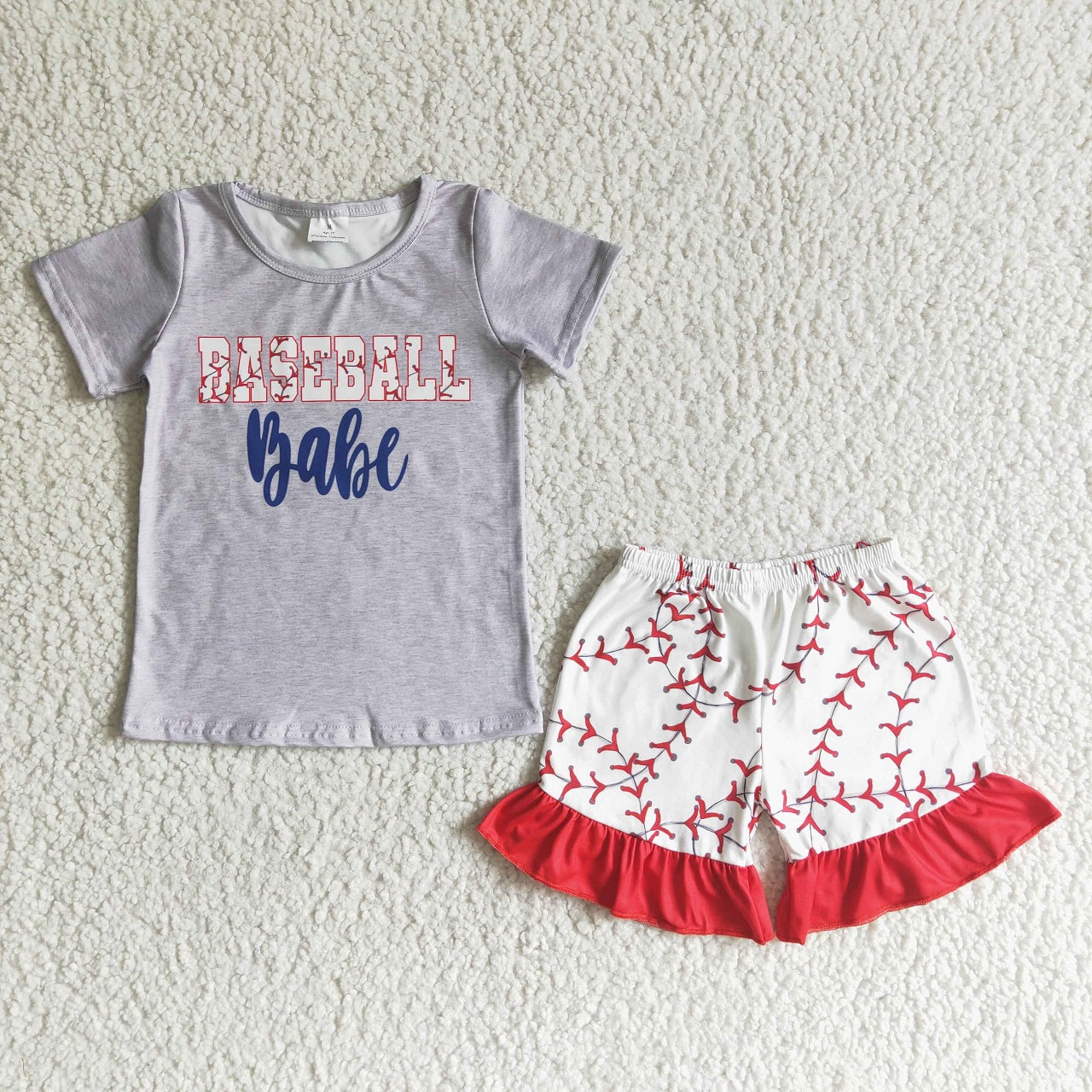 Promotion Baby Girl Summer Baseball Babe Shirt Shorts Outfit