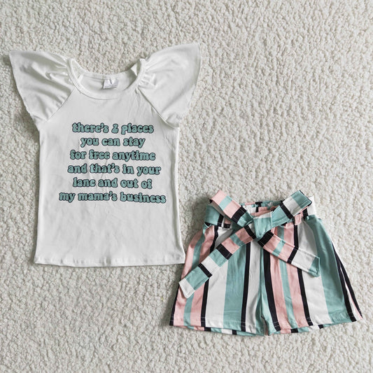 Promotion Baby Girl Summer Short Sleeves Shirt Stripe Belt Shorts Outfit