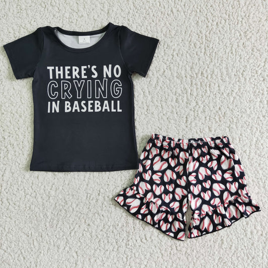 Promotion Baby Girl Summer Short Sleeves Black Shirt Heart Baseball Shorts Set