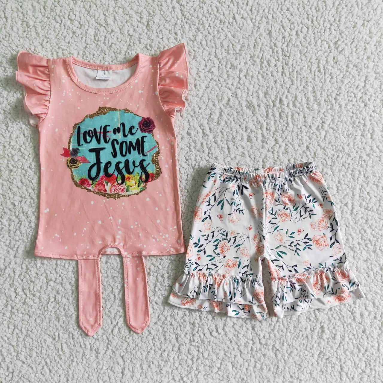 Promotion Baby Girl Summer Love Me Some Jesus Floral Shorts Outfit