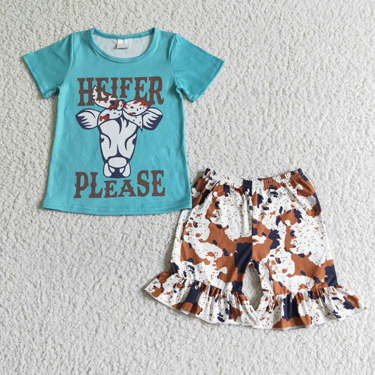 Promotion Baby Girl Heifer Please Cow Print Shorts Outfit