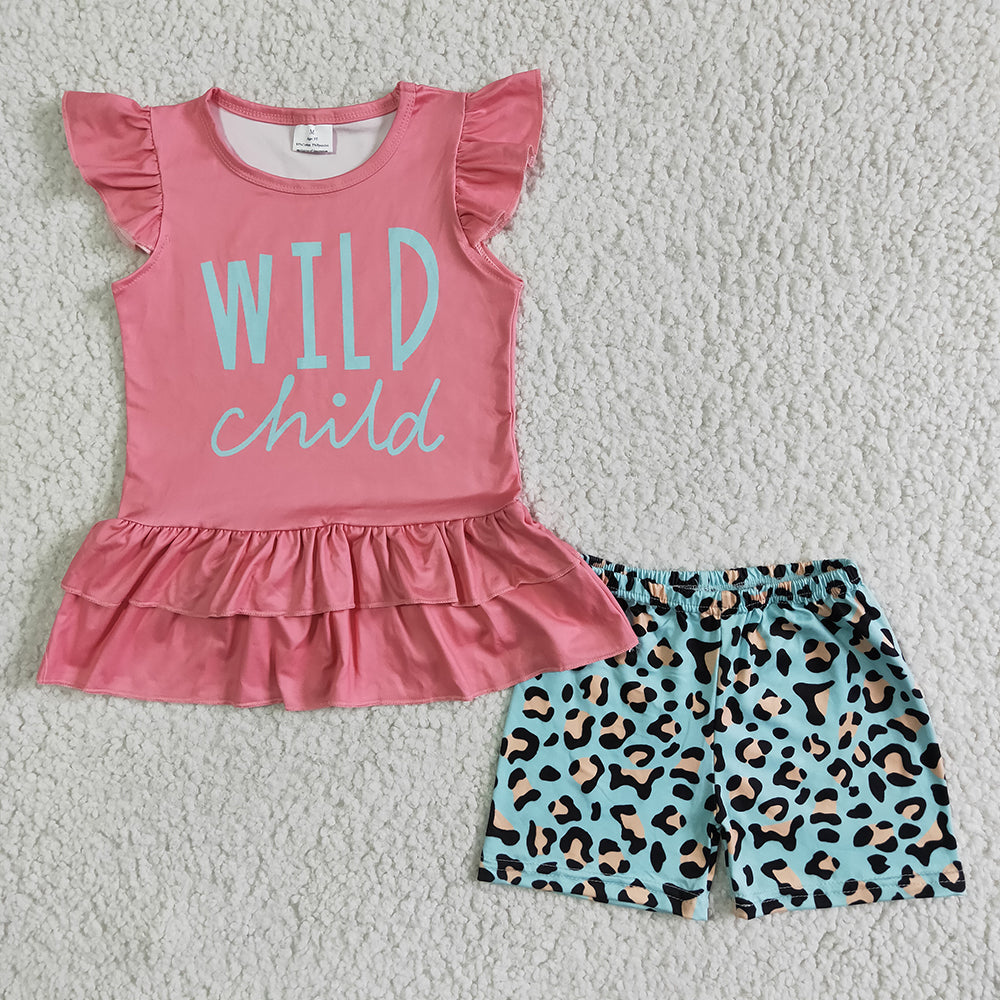 Promotion Baby Girl Summer Wild Child Tops Leopard Shorts Outfit