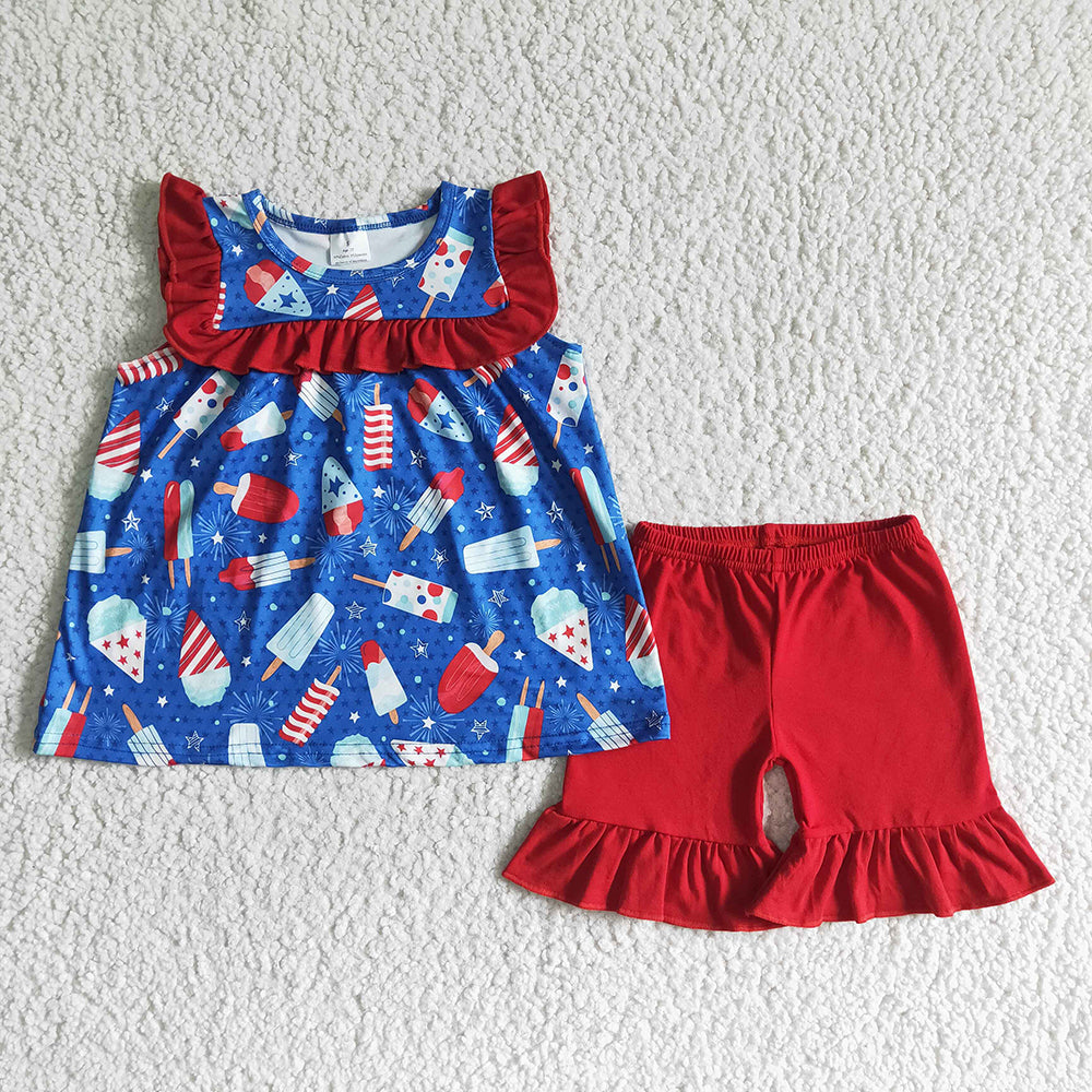 Baby Boy Girl July 4th Popsicle Sibling Summer Romper Clothes Set