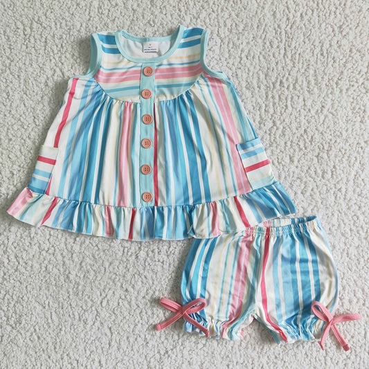 Promotion Baby Girl Colorful Stripe Pocket Shorts Summer Outfit