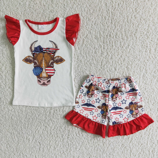 Promotion Western 4th of July Baby Girl Cow Stars Shorts Outfit