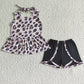 Promotion Baby Girl Sleeveless Leopard Tops Black Shorts Set