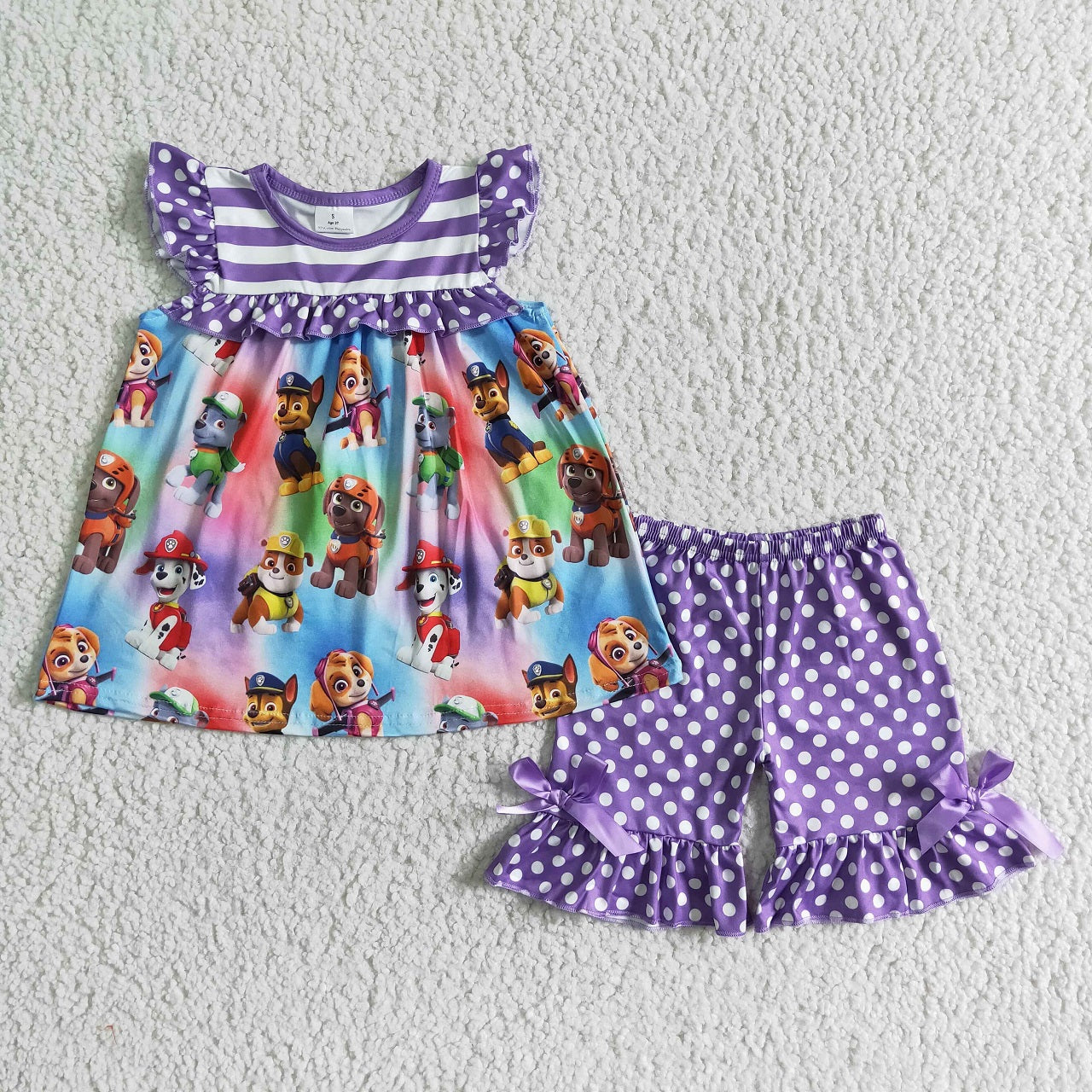 Promotion Baby Girl Summer Dogs Tops Dots Purple Shorts Outfit