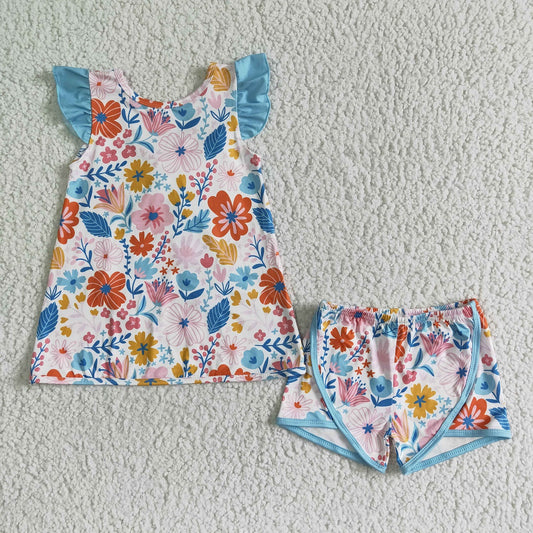 Promotion Baby Girl Summer Flower With Big Bow Shorts Outfit