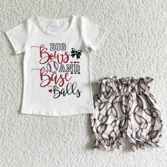 Promotion Baby Girl Short Sleeves Bow Shirt Baseball Shorts Summer Outfit