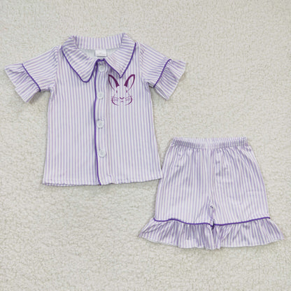 Baby Boy Girl Kids Short Sleeves Rabbits Easter Pajamas Shorts Sibling Set RTS