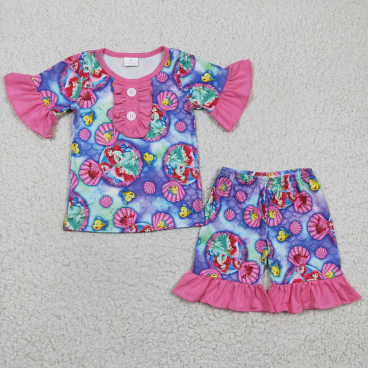 Promotion Baby Girl Short Sleeves Mermaid Shorts Summer Outfit