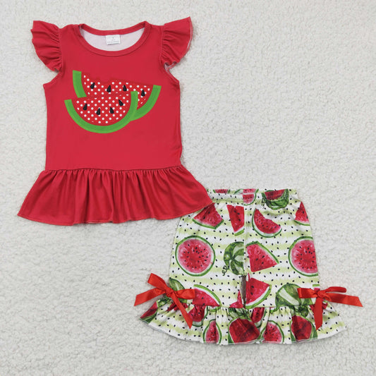 Promotion Baby Girl Short Sleeves Watermelon Shorts Summer Outfit