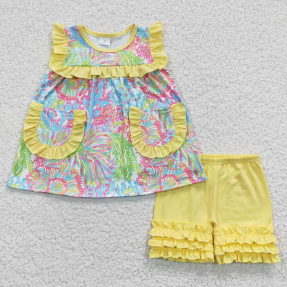 Baby Girl Sleeveless Flower Pockets Tunic Ruffle Shorts Set Sibling Clothes RTS