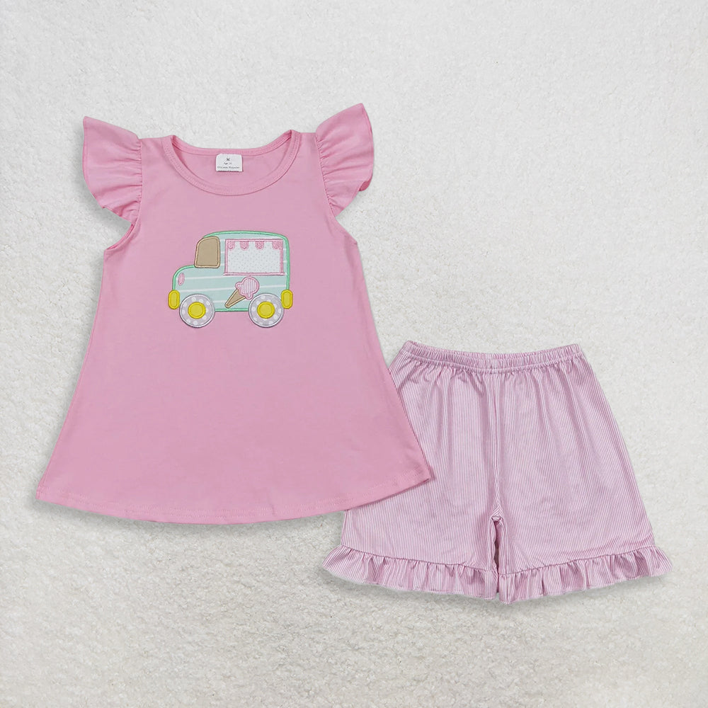 Sibling Baby Girls Kids Short Sleeves Embroidery Popsicle Tops Shorts Sets Summer Clothes RTS