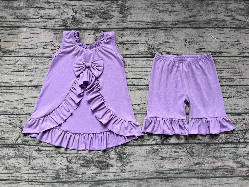 Pre-order Baby Girl Open Back Tops Purple Shorts Cotton Set