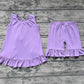 Pre-order Baby Girl Open Back Tops Purple Shorts Cotton Set