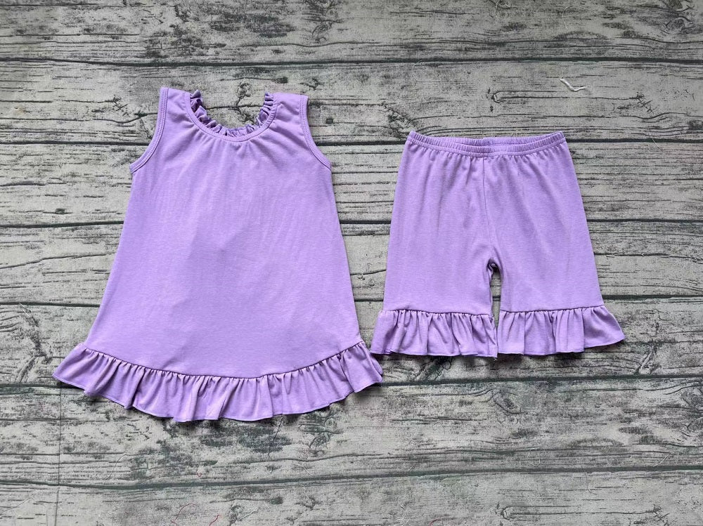 Pre-order Baby Girl Open Back Tops Purple Shorts Cotton Set