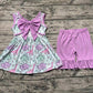 No moq Pre-order Baby Girl Dinosaurs Floral Tops Purple Shorts Set