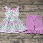 No moq Pre-order Baby Girl Dinosaurs Floral Tops Purple Shorts Set