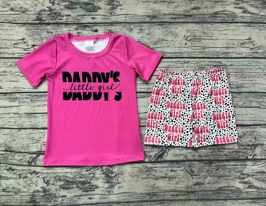 Pre-order Short Sleeves Dark Pink Shirt Daddy's Girl Shorts Set