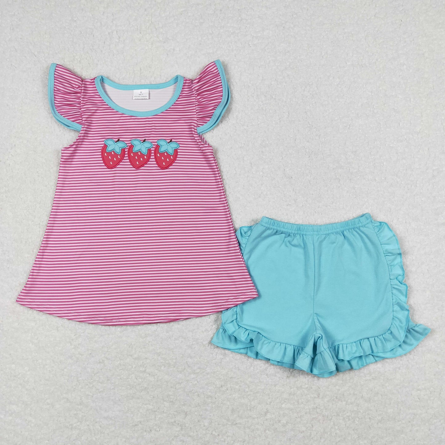 Baby Girl Short Sleeves Embroidery Strawberry Tunic Ruffle Shorts Set Sibling Clothes RTS