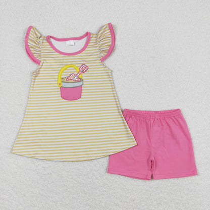 Baby Boy Girl Short Sleeves Embroidery Beach Shirt Shorts Sibling Clothes Set RTS
