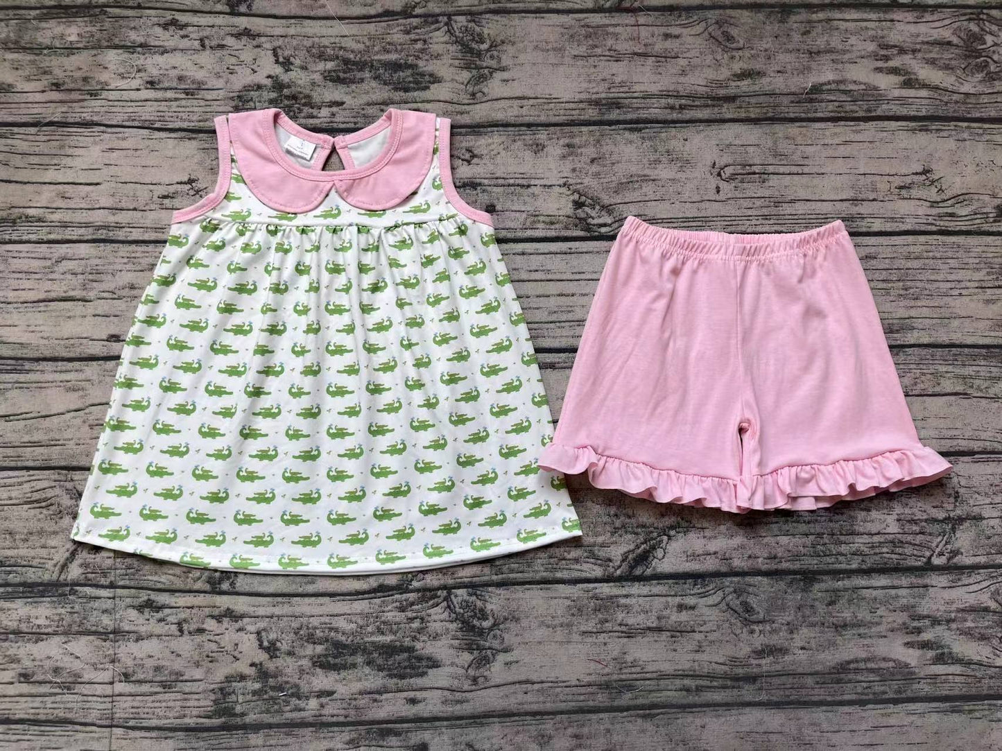 Pre-order Baby Girl Crocodile Tops Pink Cotton Shorts Set