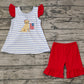 No moq Pre-order Baby Girl Flag Dog Open Back Stripes Tops Red Shorts Set