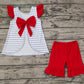 No moq Pre-order Baby Girl Flag Dog Open Back Stripes Tops Red Shorts Set