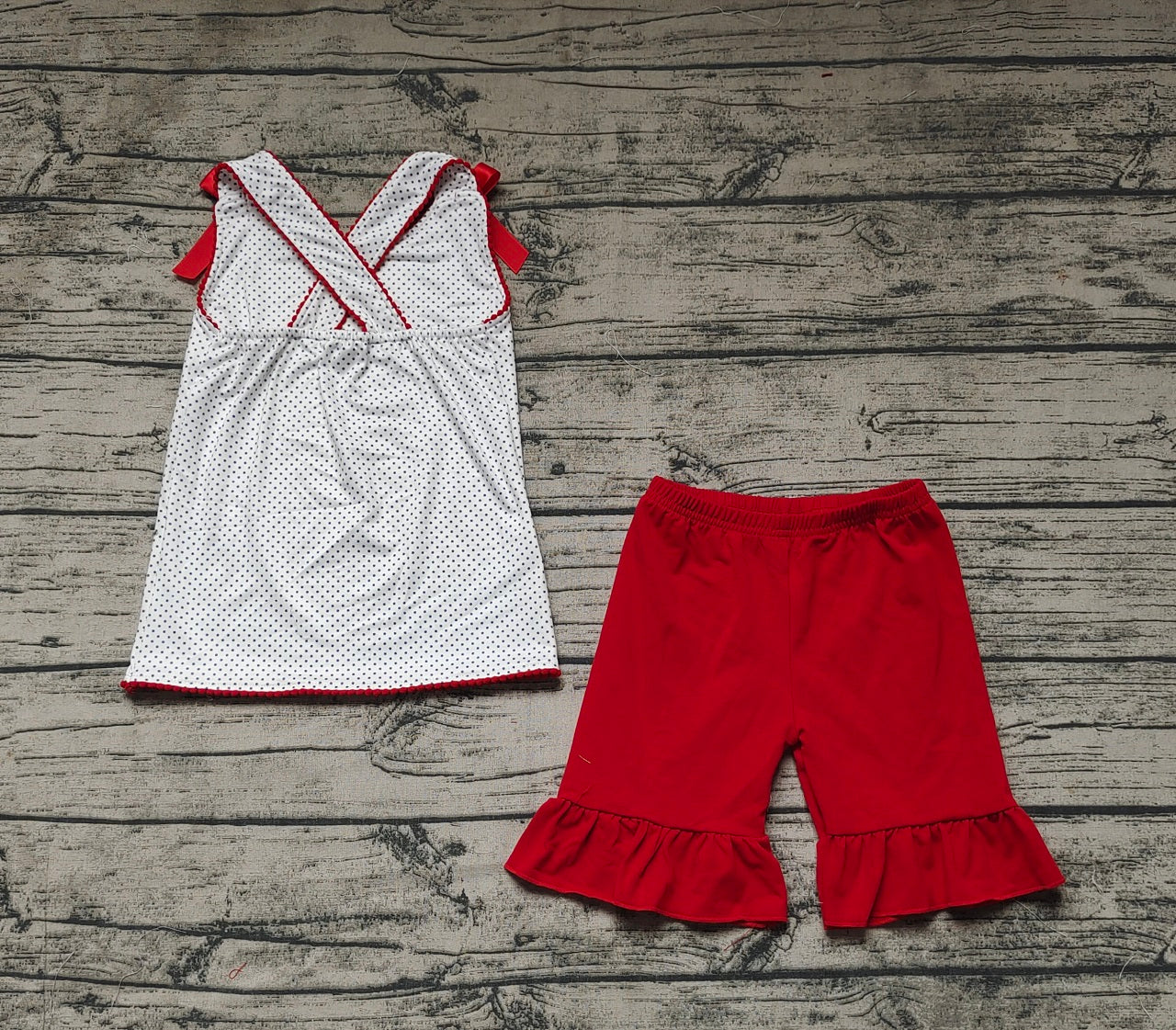 Pre-order Baby Girl Sleeveless Flags Tops Red Shorts July 4th Set