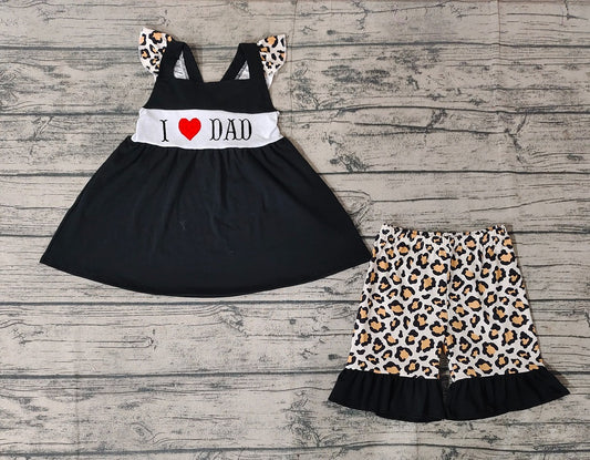 Pre-order Baby Girl I Love Dad Black Tunic Leopard Shorts Summer Set