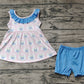 Pre-order Baby Girl Sleeveless Floral Tunic Blue Shorts Set