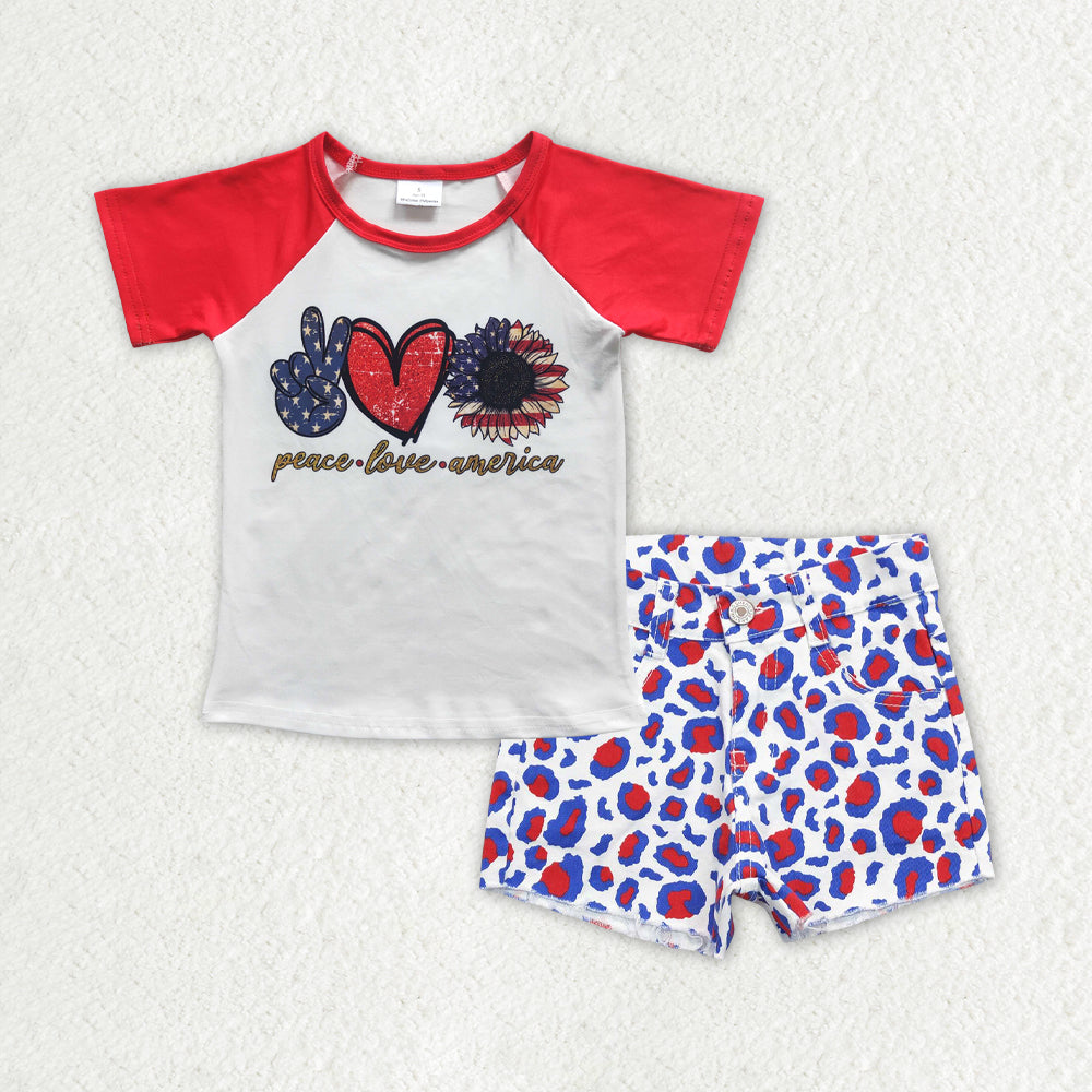 Sibling Baby Girls Kids Short Sleeves Shirts Denim Shorts 4th of July Clothes Sets RTS