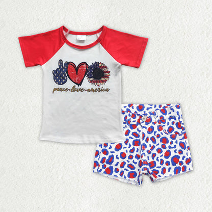 Sibling Baby Girls Kids Short Sleeves Shirts Denim Shorts 4th of July Clothes Sets RTS