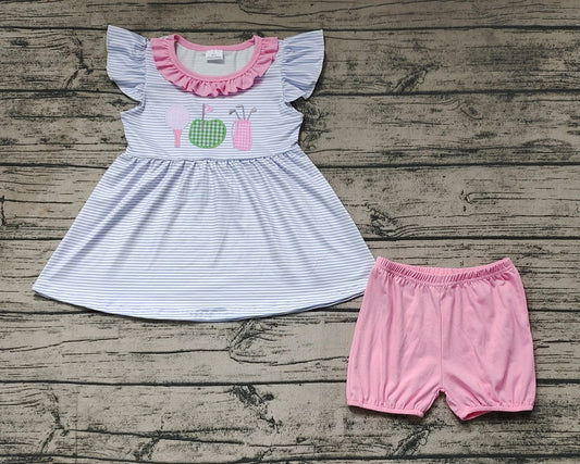 No moq Pre-order Baby Girl Golf Stripes Tunic PInk Cotton Shorts Summer Set