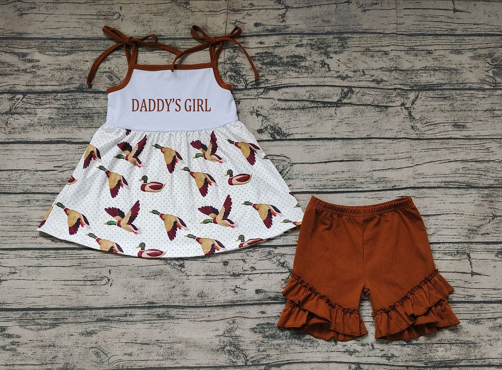 No moq Pre-order Baby Kids Sleeveless Daddy's Girl Ducks Tops Shorts Set