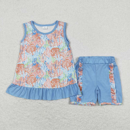 Baby Girl Sleeveless Flower Tunic Ruffle Shorts Clothes Sibling Set RTS